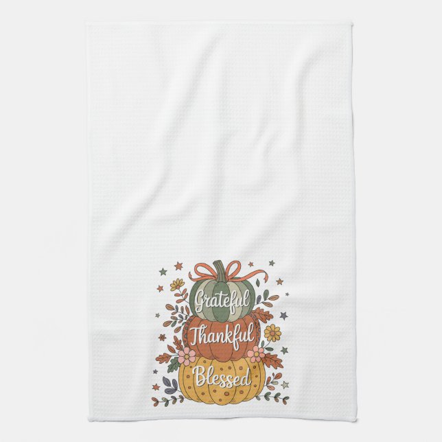 Dankbar Dankbar gesegnet Pumpkin Kitchen | Fall A Geschirrtuch (Vertikal)
