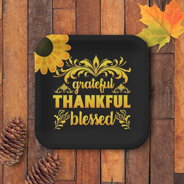 Dankbar, dankbar, gesegnet Sonnenblume Pappteller (Von Creator hochgeladen)