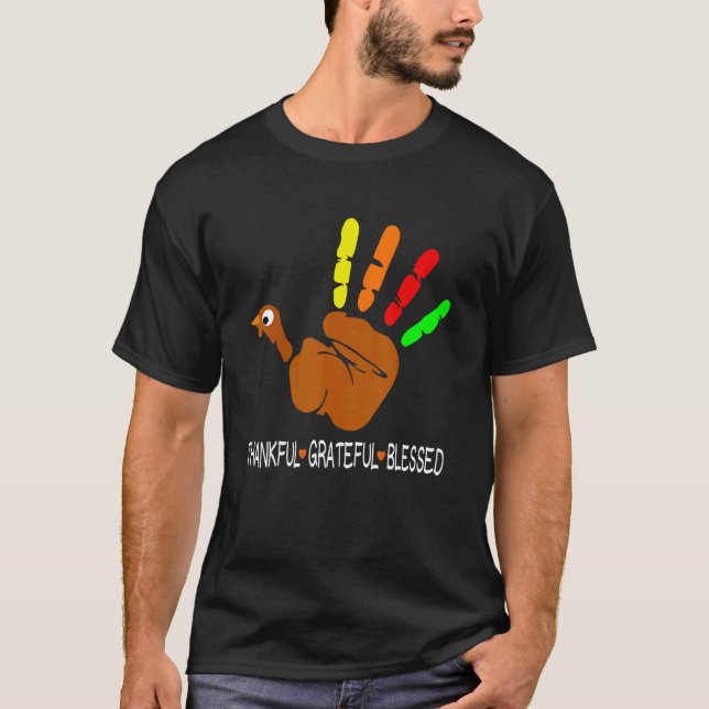 Dankbar Dankbarkeit gesegnetes Herz Türkei Hand Da T-Shirt (Vorderseite)