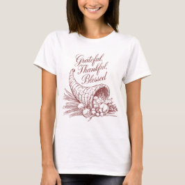 Dankbar, Erfreut, Gesegnet Füllhorn Linienkunst T-Shirt