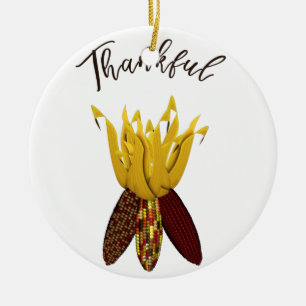 Dankbar - Farbiger Herbstmais Keramik Ornament