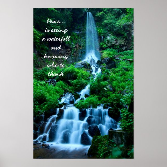Dankbar für den Frieden Schöner Wasserfall Wald Poster (Vorne)