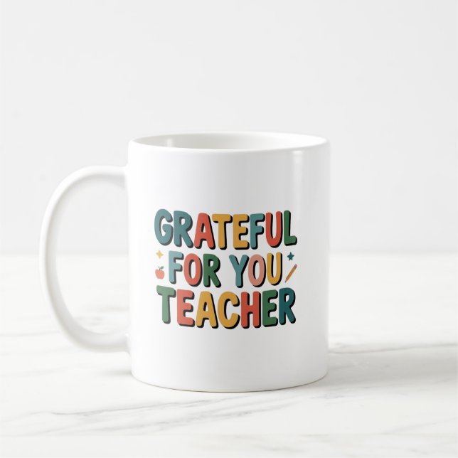 Dankbar für dich Lehrer personalisierter Name Kaffeetasse (Links)