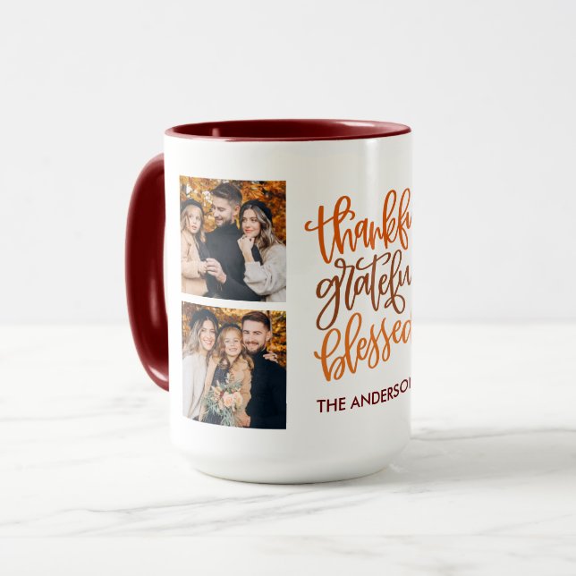 Dankbar gesegnet 4 Foto Name Kaffee Tasse (Vorderseite Links)