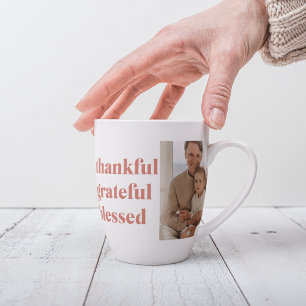 Dankbar, gesegnet   Benutzerdefiniertes Drei-Foto Milchtasse