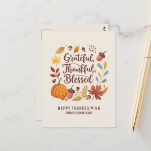 Dankbar Gesegnet Blatt Thanksgiving Herbst Postkarte