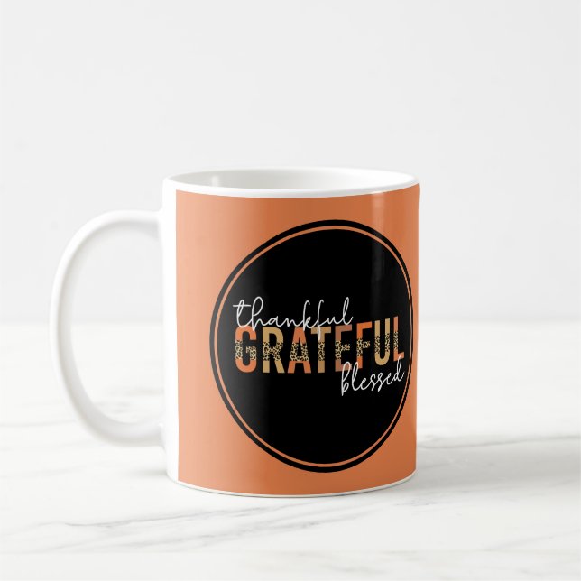 Dankbar, gesegnet Cheetah Print Typografy Kaffeetasse (Links)