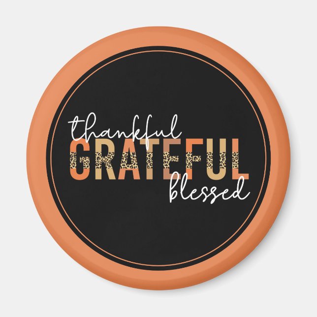 Dankbar, gesegnet Cheetah Print Typografy Magnet (Vorne)