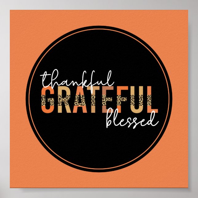 Dankbar, gesegnet Cheetah Print Typografy Poster (Vorne)