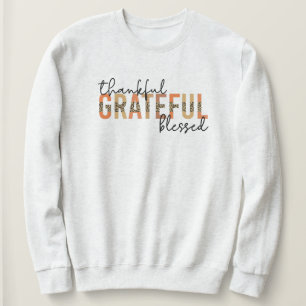 Dankbar, gesegnet Cheetah Print Typografy Sweatshirt