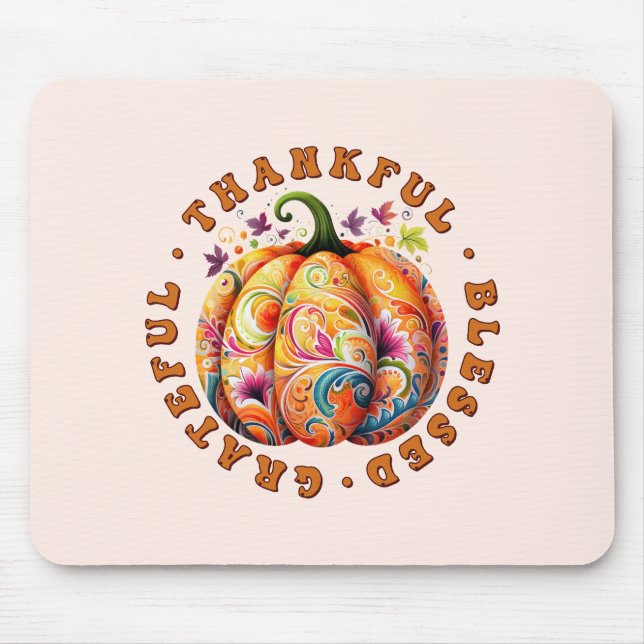 Dankbar, gesegnet, dankbar, blumenkürbis mousepad (Vorne)