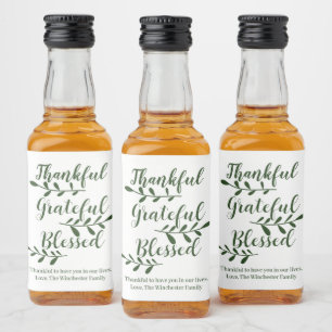 Dankbar, gesegnet, dunkelgrün, modernes Drehbuch Alkoholflaschenetikett