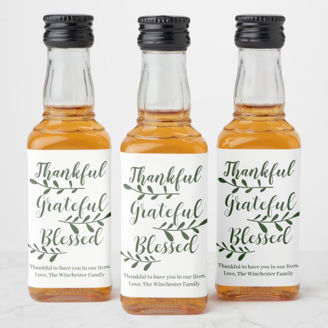 Dankbar, gesegnet, dunkelgrün, modernes Drehbuch Alkoholflaschenetikett (Flaschen)