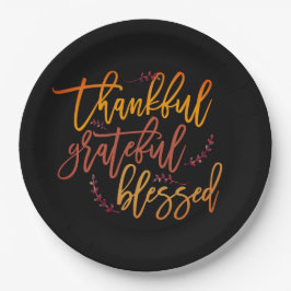 Dankbar, gesegnet Erntedank Black Pappteller