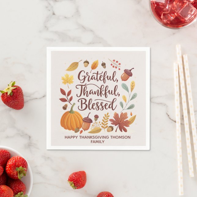 Dankbar Gesegnet Erntedankfest Herbst Serviette (Beispiel)