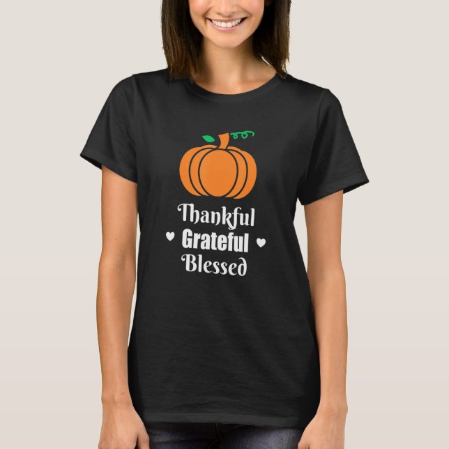 Dankbar, gesegnet Fall Pumpkin Thanksgivin T-Shirt (Vorderseite)