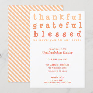 Dankbar gesegnet gestreifter Erntedank Einladung