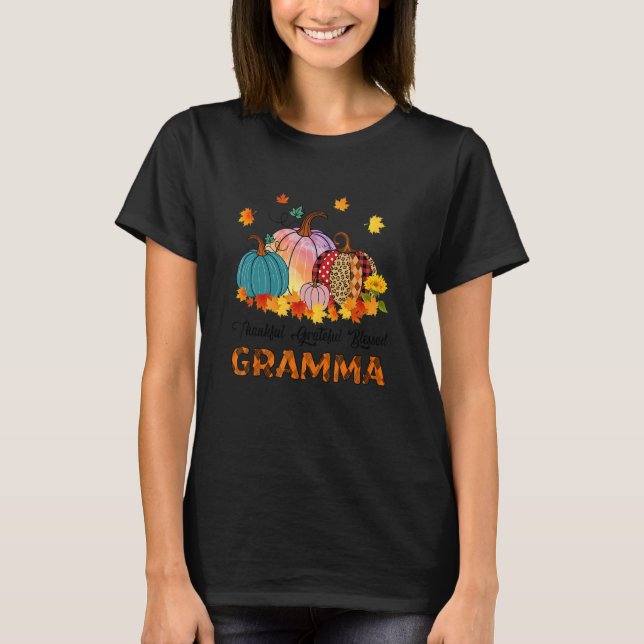Dankbar, gesegnet Gramma Pumpkins Thanksgi T-Shirt (Vorderseite)
