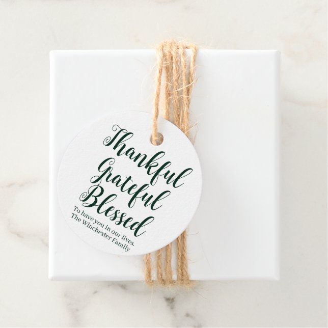 Dankbar, gesegnet, grünes Drehbuch Urlaub Geschenkanhänger (Beispiel)