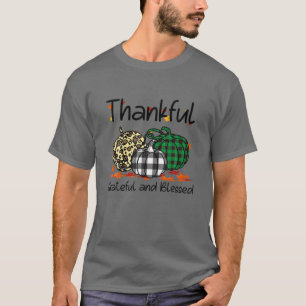 Dankbar, gesegnet Kariert-Leopard Pumpkin T-Shirt