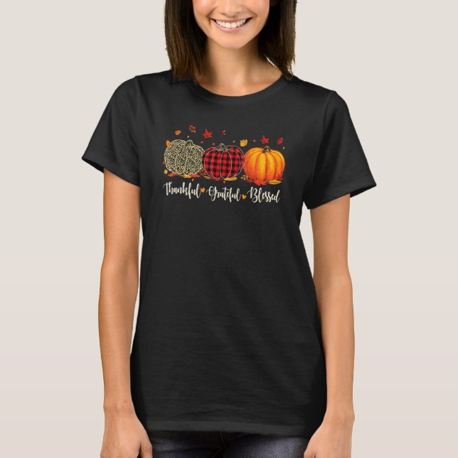 Dankbar Gesegnet Kürbis Leopard Herbst Tha T-Shirt (Vorderseite)