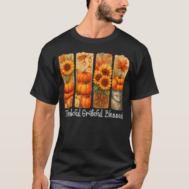 Dankbar, gesegnet, Kürbisfall T-Shirt (Vorderseite)