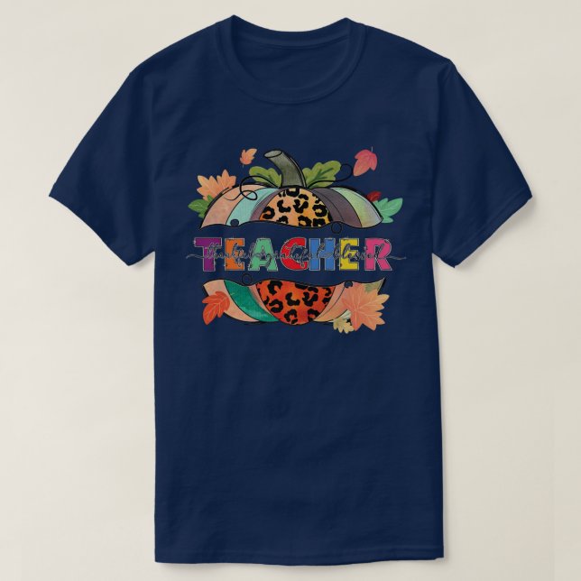 Dankbar, gesegnet Lehrer Pumpkin Leopard  T-Shirt (Design vorne)