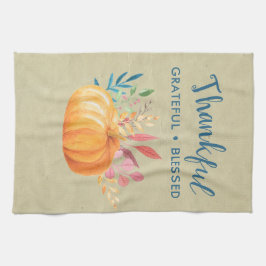 Dankbar, gesegnet mit Orange Pumpkin Geschirrtuch