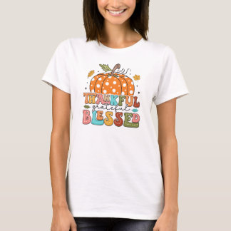 Dankbar, gesegnet Polka Dot Erntedank T-Shirt