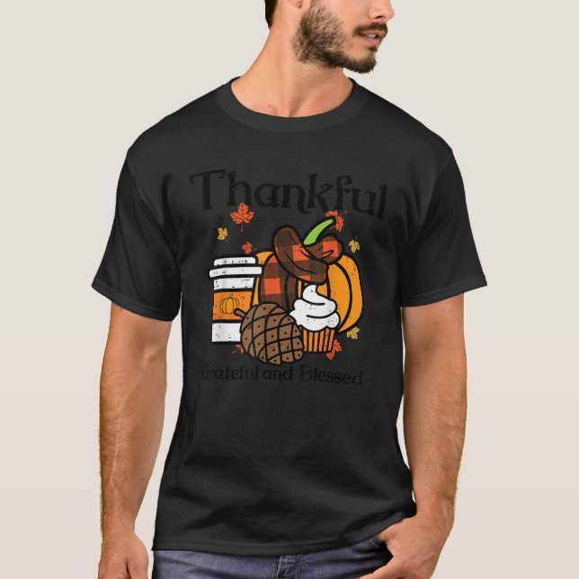 Dankbar, gesegnet, Pumpkaffee Thanksgiv T-Shirt (Vorderseite)