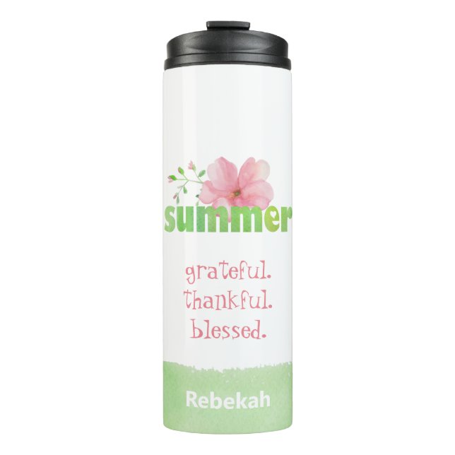 Dankbar, gesegnet Sommer floral Thermosbecher (Vorderseite)