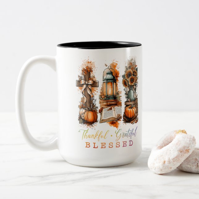Dankbar, gesegnet zweifarbige tasse (Mit Donut)