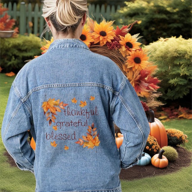 Dankbar gesegnete Herbstlaub im Herbst Jeansjacke (Von Creator hochgeladen)