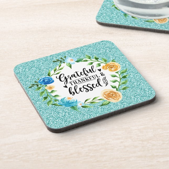 Dankbar Glückwunsch gesegnet floralen Wasserfarben Getränkeuntersetzer (Linke Seite)