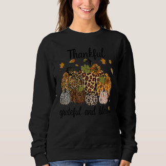 Dankbar Grateful Gesegnet Kariert Leopard Kürbis T Sweatshirt