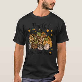 Dankbar Grateful Gesegnet Kariert Leopard Kürbis T T-Shirt