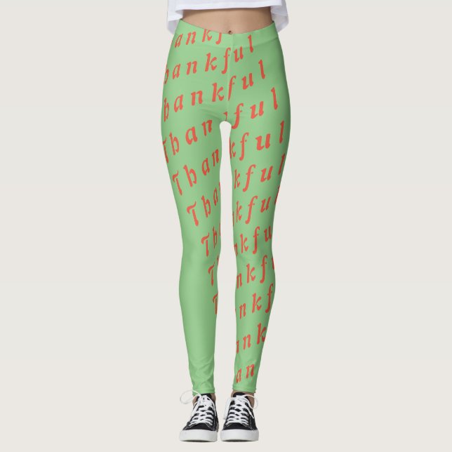 Dankbar in wiederholtem Textmuster Leggings (Vorderseite)