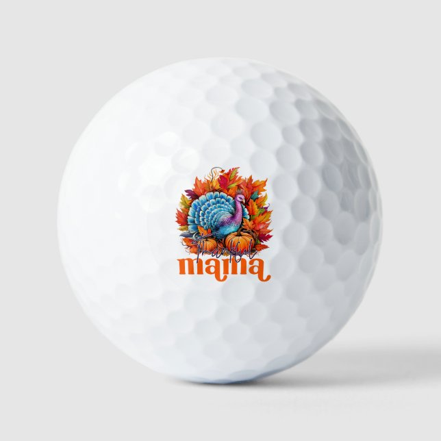 Dankbar Mama Türkei und Herbst Blätter Golfball (Vorderseite)