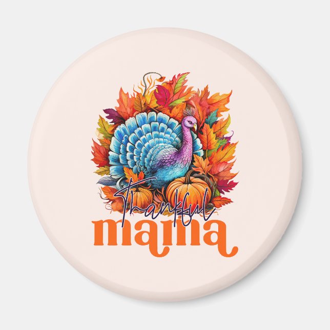 Dankbar Mama Türkei und Herbst Blätter Magnet (Vorne)