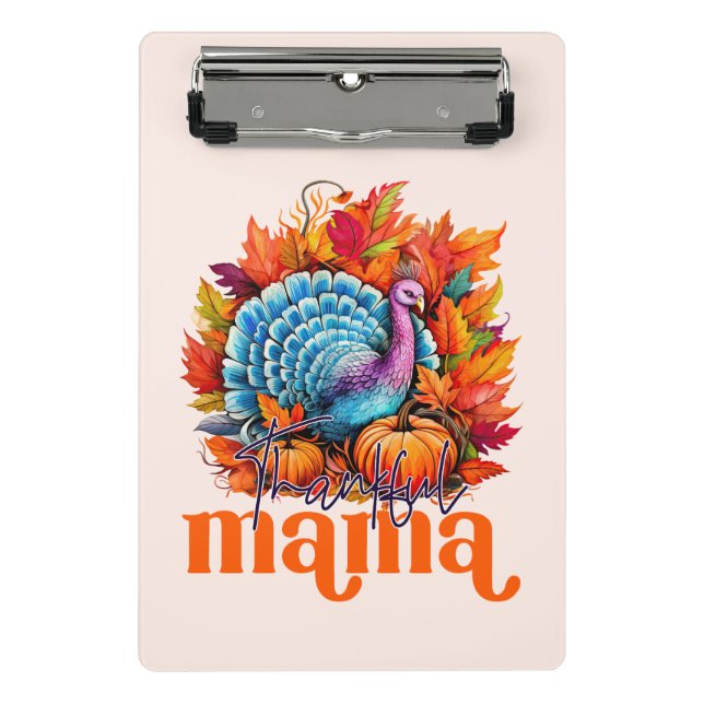 Dankbar Mama Türkei und Herbst Blätter Mini Klemmbrett (Vorderseite)
