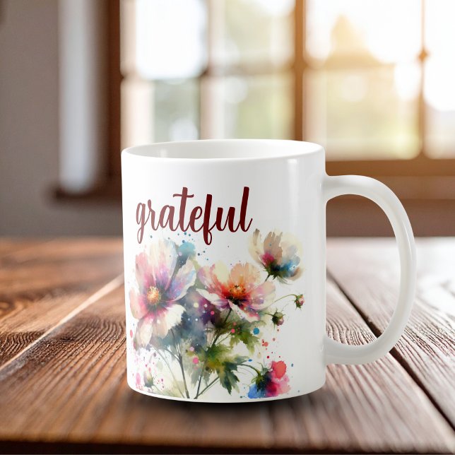 Dankbar modern kaffeetasse (Floral And Script' Grateful')