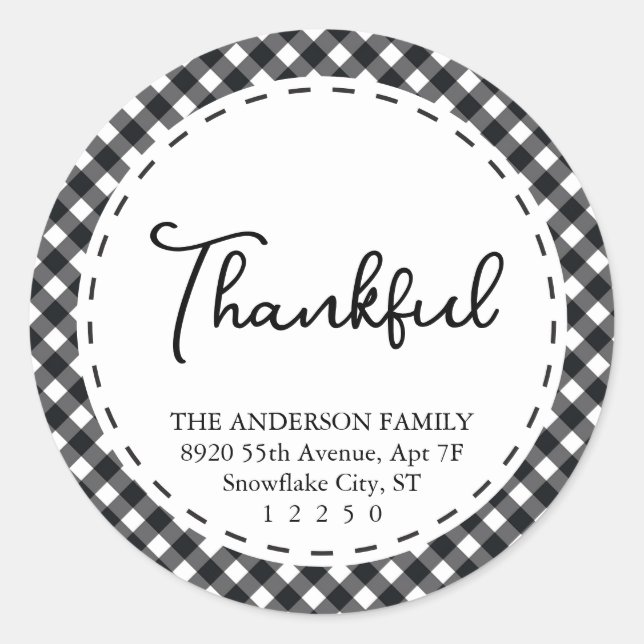 dankbar |Moderner Schwarz-Weiß-Erntedank Runder Aufkleber (Vorderseite)