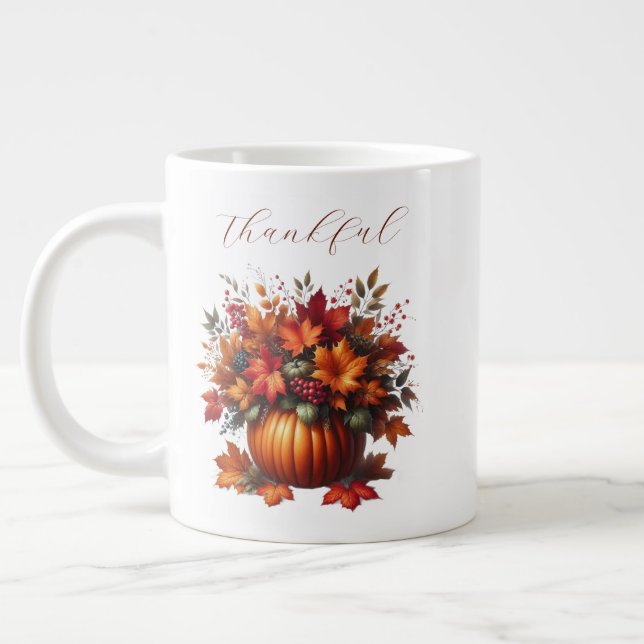 Dankbar-Pumpkin mit Herbstlauben Jumbo-Tasse (Links)