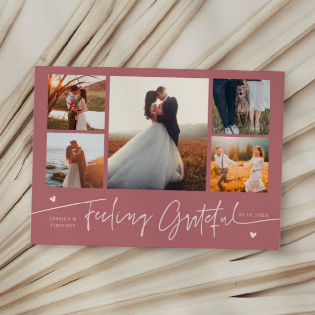 Dankbar Rosa Hochzeit Multi Foto Dankeskarte (Von Creator hochgeladen)