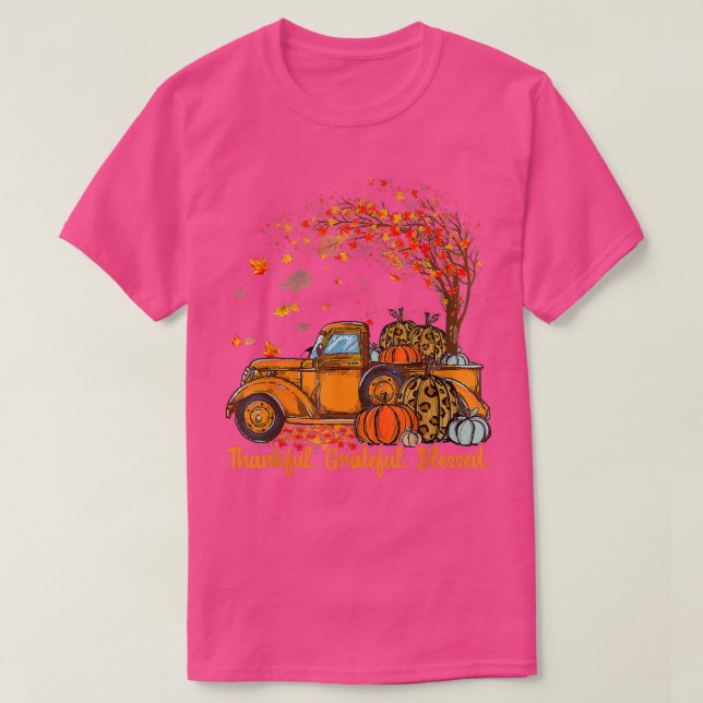 Dankbar Selig gesegneter Herbstwagen Fallende Lea T-Shirt (Design vorne)