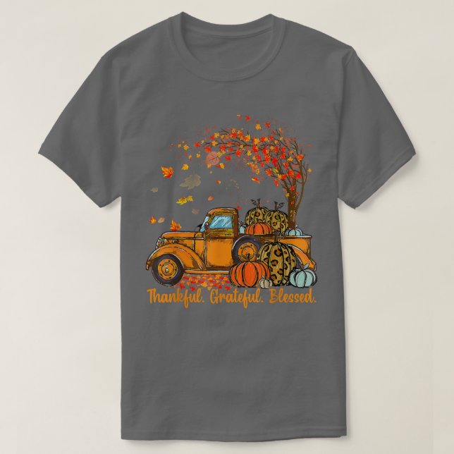 Dankbar Selig gesegneter Herbstwagen Fallende Lea T-Shirt (Design vorne)