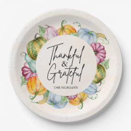 Dankbar und dankbar Wasserfarbenkürbis Herbst Pappteller