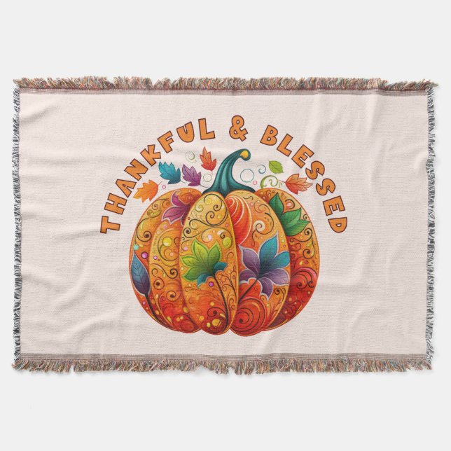 Dankbar und gesegnet Autumn Pumpkin Decke (Vorderseite)