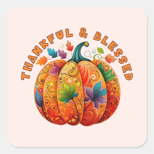 Dankbar und gesegnet Autumn Pumpkin Quadratischer Aufkleber