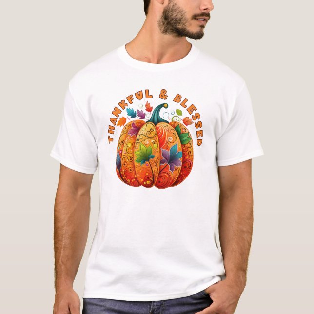 Dankbar und gesegnet Autumn Pumpkin T-Shirt (Vorderseite)